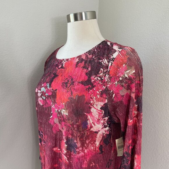 NEW COLDWATER CREEK Womens Plus 1X Crinkle Blossom Top Floral 3/4 Sleeve Shirt - Picture 2 of 10